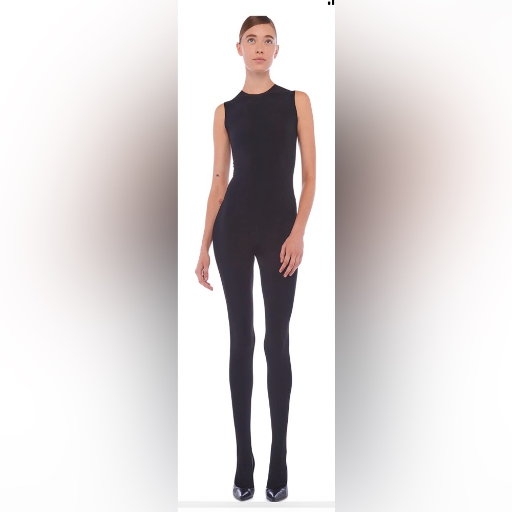 Black Sleeveless Jumpsuit With Footie